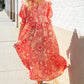 Can't Look Away Coral Notch Neck Scallop Trim Smock Sleeve Midi Dress