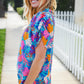 All For You Aqua Tropical Print Frill Notch Neck Puff Sleeve Top