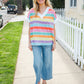 Bedazzled Rainbow Striped V Neck Drop Shoulder Thermal Knit Top