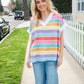 Bedazzled Rainbow Striped V Neck Drop Shoulder Thermal Knit Top