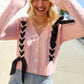 Find Love Pink Bow Detail Button Down Chunky Sweater Cardigan