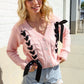 Find Love Pink Bow Detail Button Down Chunky Sweater Cardigan