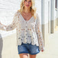 Boho Vibes Ivory Hand Crochet Patchwork Long Sleeve Top