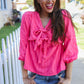 Stay With Me Pink V Neck Ribbon Bow Babydoll Woven Blouse