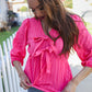 Stay With Me Pink V Neck Ribbon Bow Babydoll Woven Blouse