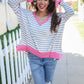 Weekend Ready Heather Grey Stripe Hi-Lo Out Seam Stitch Pullover