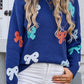 Angel Wings Bow Graphic Round Neck Long Sleeve Sweater