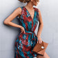Printed Zip Detail Belted Sleeveless Dress