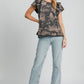 Umgee Ruffled Landscape Print Short Sleeve French Terry Top