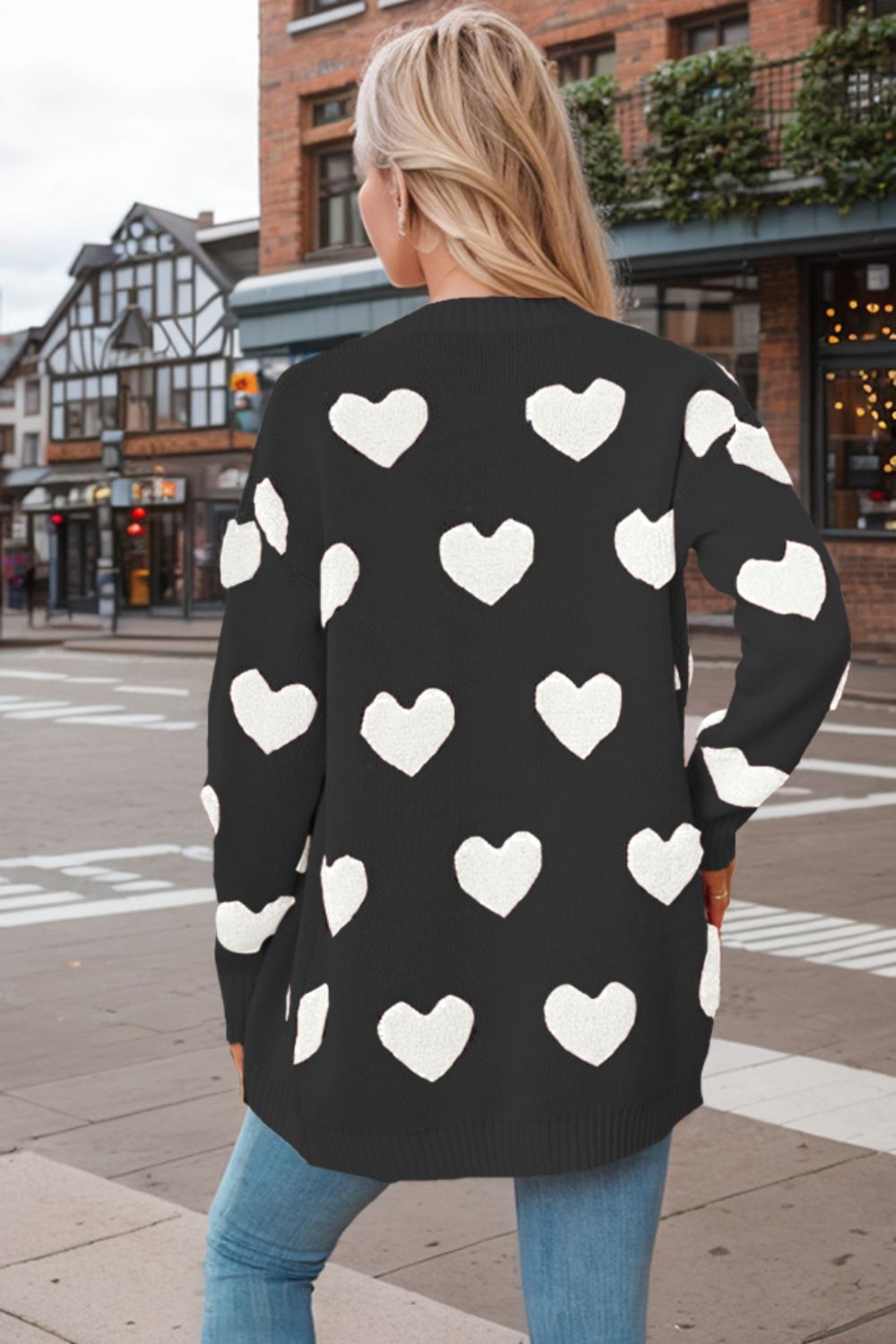 Heart Button Down Long Sleeve Cardigan