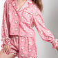 Valentine’s Day Lace Detail Heart Print Collared Neck Top and Shorts Lounge Set