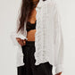 Frill Ruched Collared Neck Long Sleeve Shirt