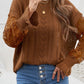 Openwork Lantern Sleeve Dropped Shoulder Sweater