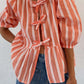 Tied Round Neck Balloon Sleeve Shirt