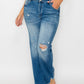 bytos Full Size Raw Hem Distressed Mid Rise Straight Jeans