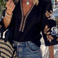 Embroidered V-Neck Three-Quarter Sleeve Blouse