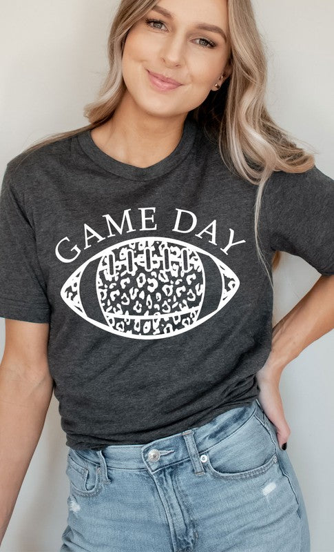 Game Day Leopard Spot White Football Graphic Tee