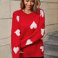 Angel Wings Heart Round Neck Dropped Shoulder Sweater