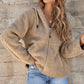 Women Fleece Zip Up Hooded Pocketed Jacket