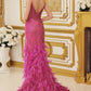 Embellished Feather Skirt V-Neck Open V-Back Side Slit Long Prom Dress NXC1119_2