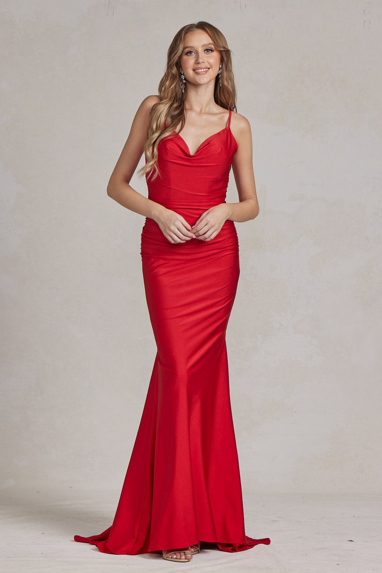 Cowl Neck Low Back Mermaid Open V-Back Long Evening Dress NXK490_3