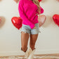 Red Heart Shape Drop Shoulder Round Neck Sweater