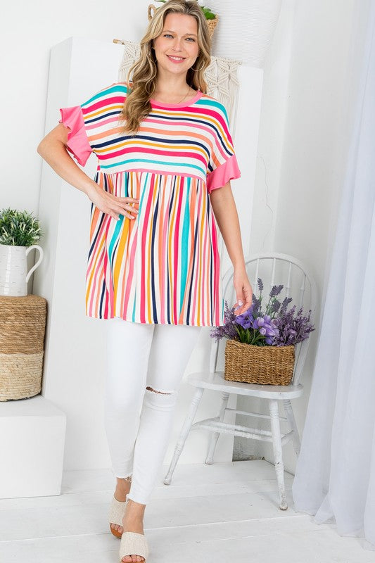 Stripe Babydoll Tunic Top PLUS