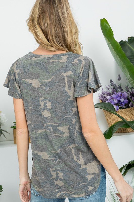 Allover Camouflage Print Casual Top