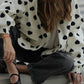 Heart Print Collared Neck Zip Up Jacket