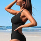 Scalloped V Neck Cut Out Monokini Swimwear