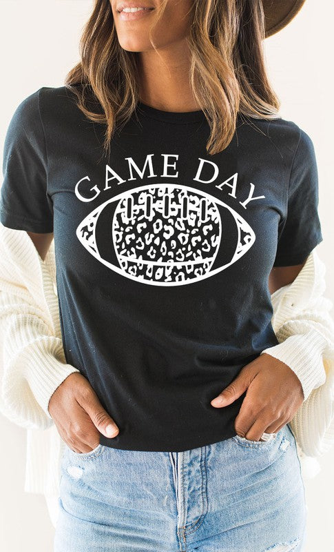 Game Day Leopard Spot White Football Graphic Tee