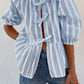 Tied Round Neck Balloon Sleeve Shirt