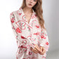 Valentine’s Day Lace Detail Heart Print Collared Neck Top and Shorts Lounge Set