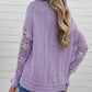 Openwork Lantern Sleeve Dropped Shoulder Sweater