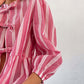 Tied Round Neck Balloon Sleeve Shirt