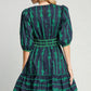 Umgee Ribbon Print Frill Contrast Velvet Trim Half Sleeve Dress