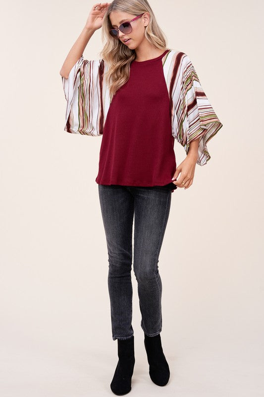 WAFFLE STRIPE MIX KIMONO TOP