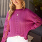 Openwork Lantern Sleeve Dropped Shoulder Sweater