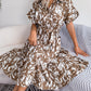 Printed Collared Neck Short Sleeve Tie Waist Dress