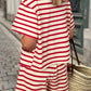 Tied Striped V-Neck Top and Shorts Set