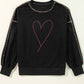 Valentine’s Day Rhinestone Heart Round Neck Long Sleeve Sweatshirt