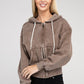 Acid Wash Fleece Cropped Zip-Up Hoodie