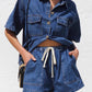 Collared Neck Button Up Top and Shorts Denim Set