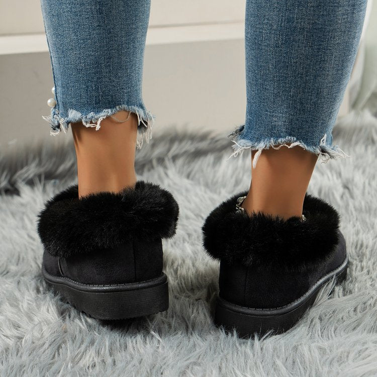 Thermal Fuzzy Tied Round Toe Boots