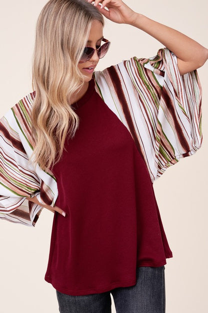 WAFFLE STRIPE MIX KIMONO TOP