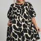 Umgee Full Size Two Tone Abstract Print Puff Sleeve Dress Plus Size