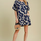 Umgee Two Tone Abstract Print Puff Sleeve Dress