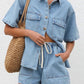 Collared Neck Button Up Top and Shorts Denim Set