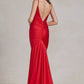 Cowl Neck Low Back Mermaid Open V-Back Long Evening Dress NXK490_5