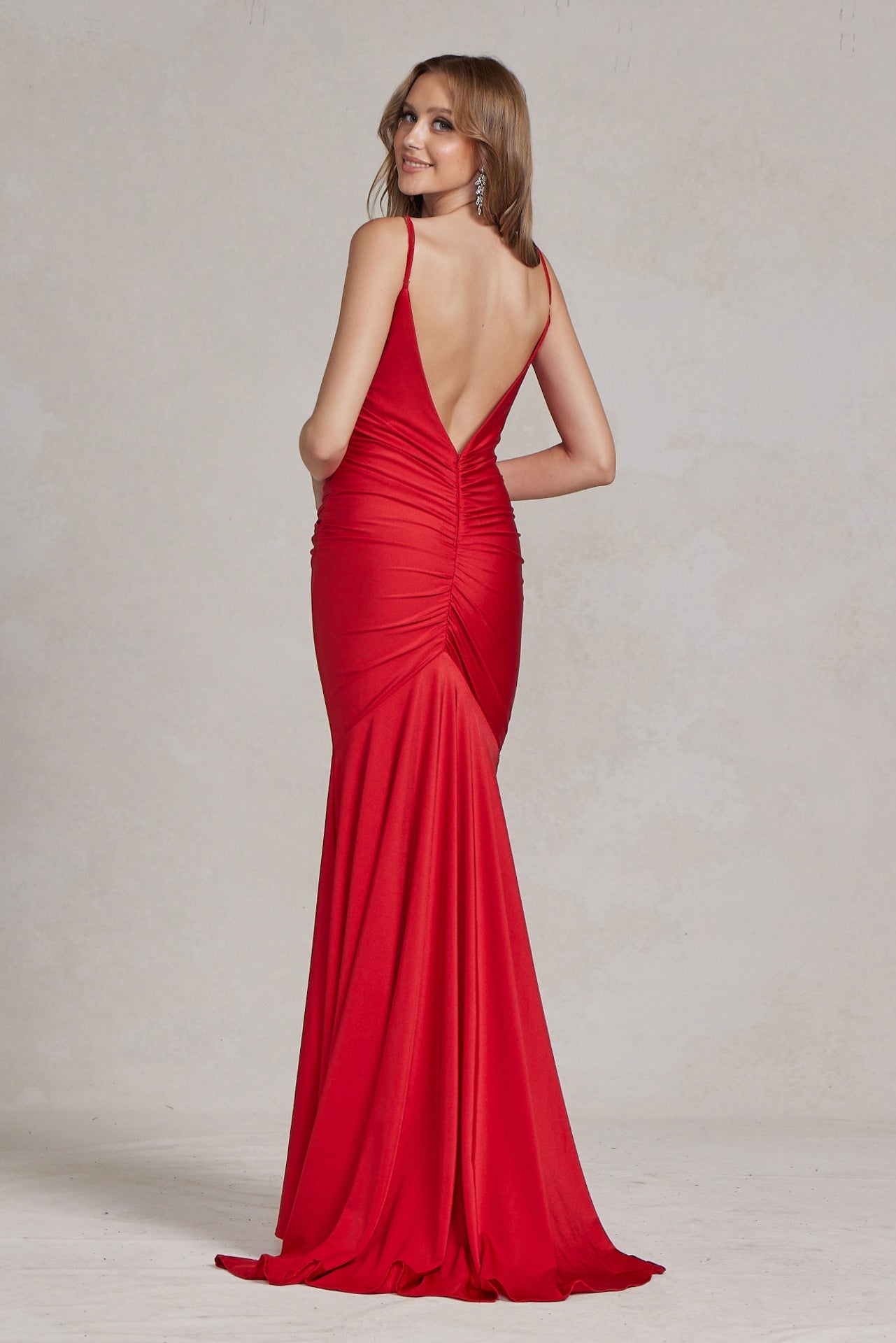 Cowl Neck Low Back Mermaid Open V-Back Long Evening Dress NXK490_5